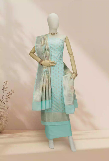 Firozi Chanderi Silk Kurta, Dupatta & Pants Set