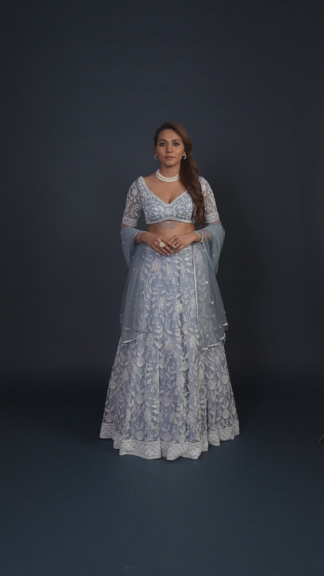 Nyra Frost Blue Floral Embroidery Lehenga Set