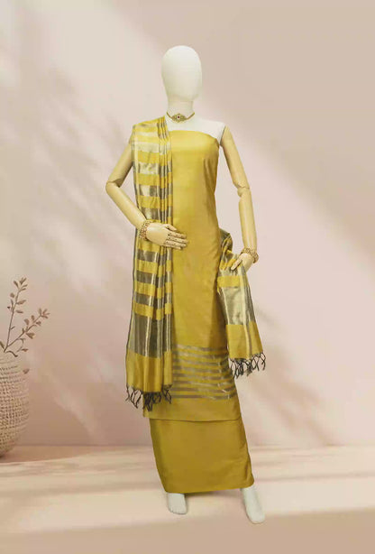 Mustard Yellow & Antique Gold Silk Kurta Set With Dupatta & Pants