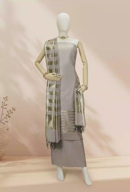 Brownish Grey Silk Kurta Set With Dupatta & Pants