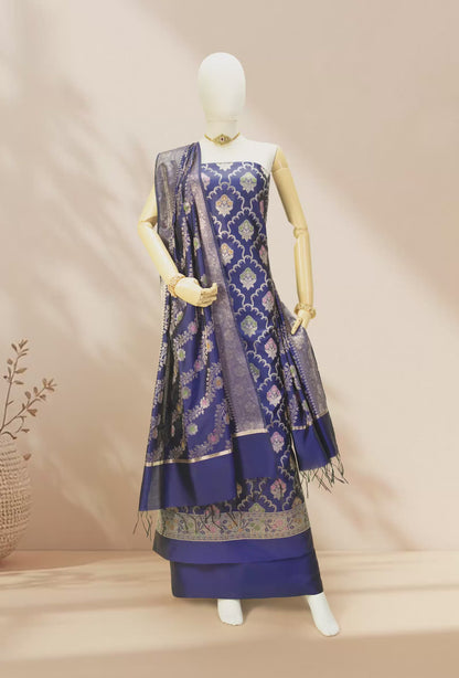 Purple Pure Banarasi Silk 3-Piece Suit for Women – Kurta, Pant & Dupatta