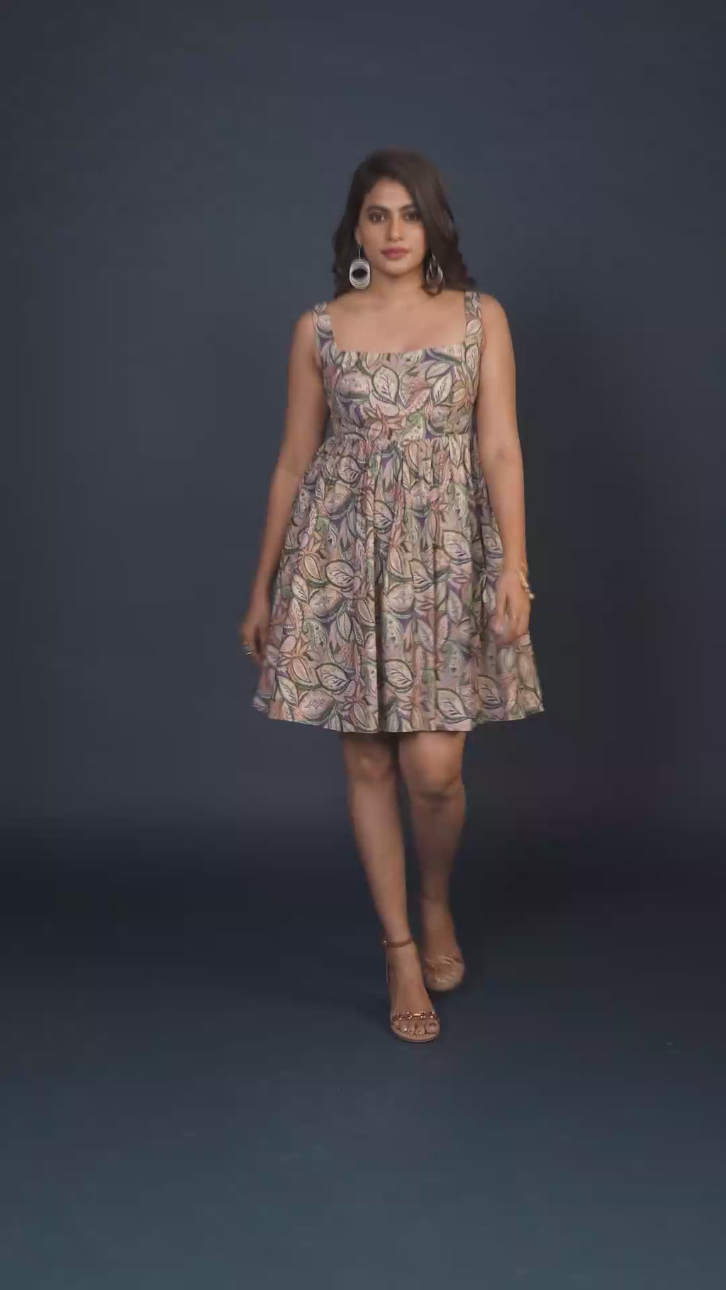 Leaf Print Square Neck Mini Dress