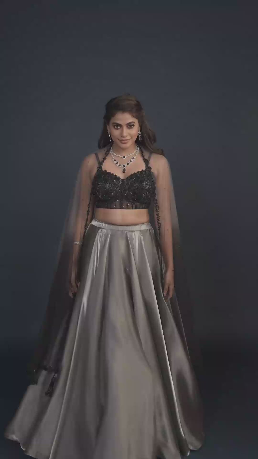 Eve Silver Glam Lehenga with Ombre Dupatta Set