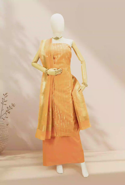 Orange Brocade Kurta Set With Chanderi Silk Dupatta & Pants