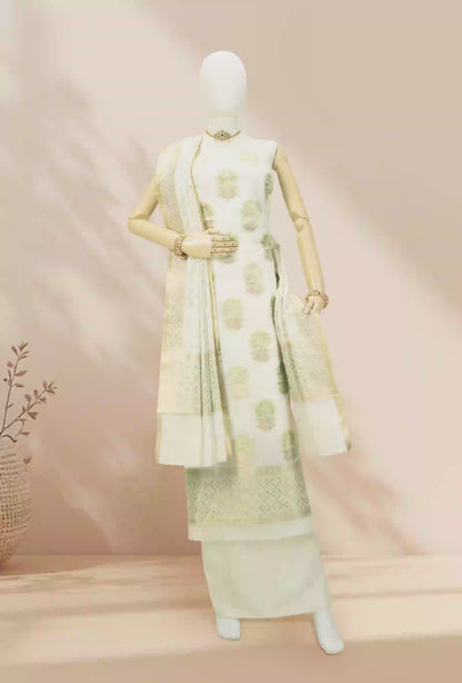 Ivory Chanderi Kurta Set With Dupatta And Pants