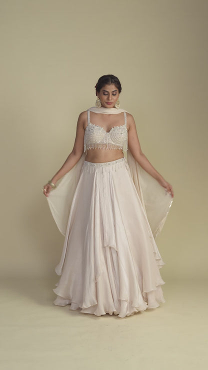 Celene Dreamy White Glass Tissue Organza Lehenga Set