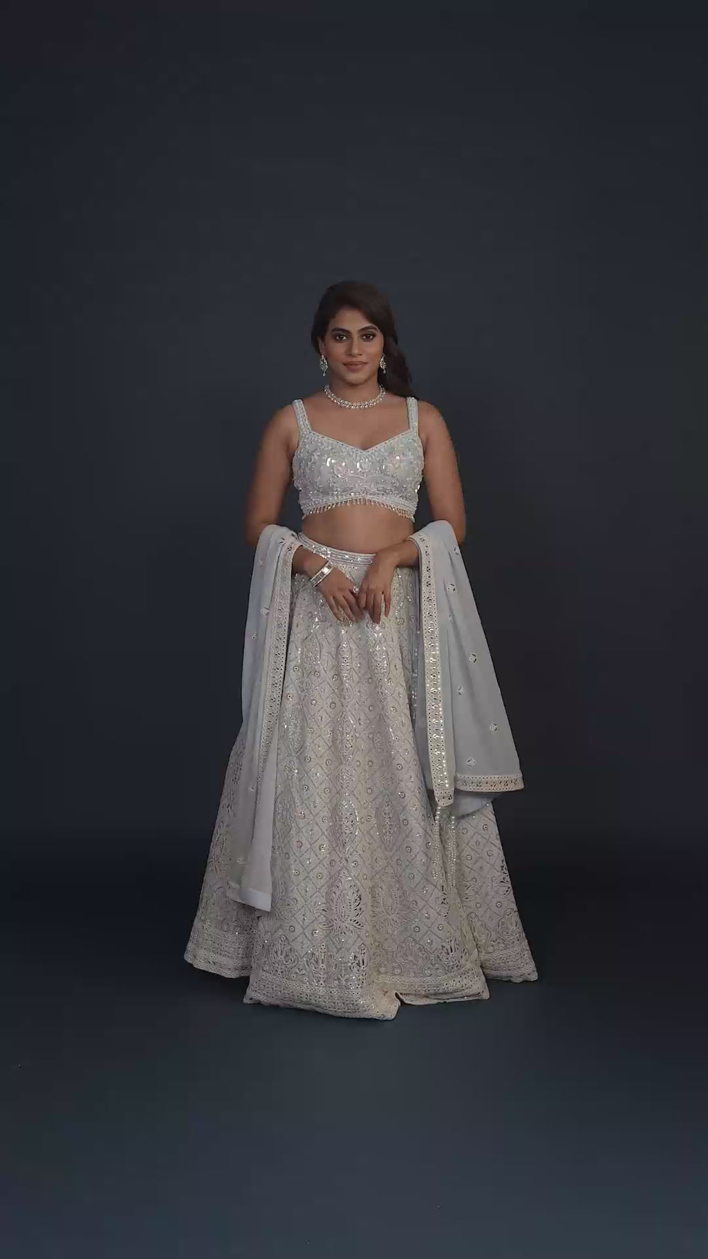 Serenade Powder Blue Heavy Embroidery Bemberg Organza Lehenga Set
