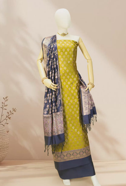 Mehendi Green Pure Banarasi Silk 3-Piece Designer Suit for Women