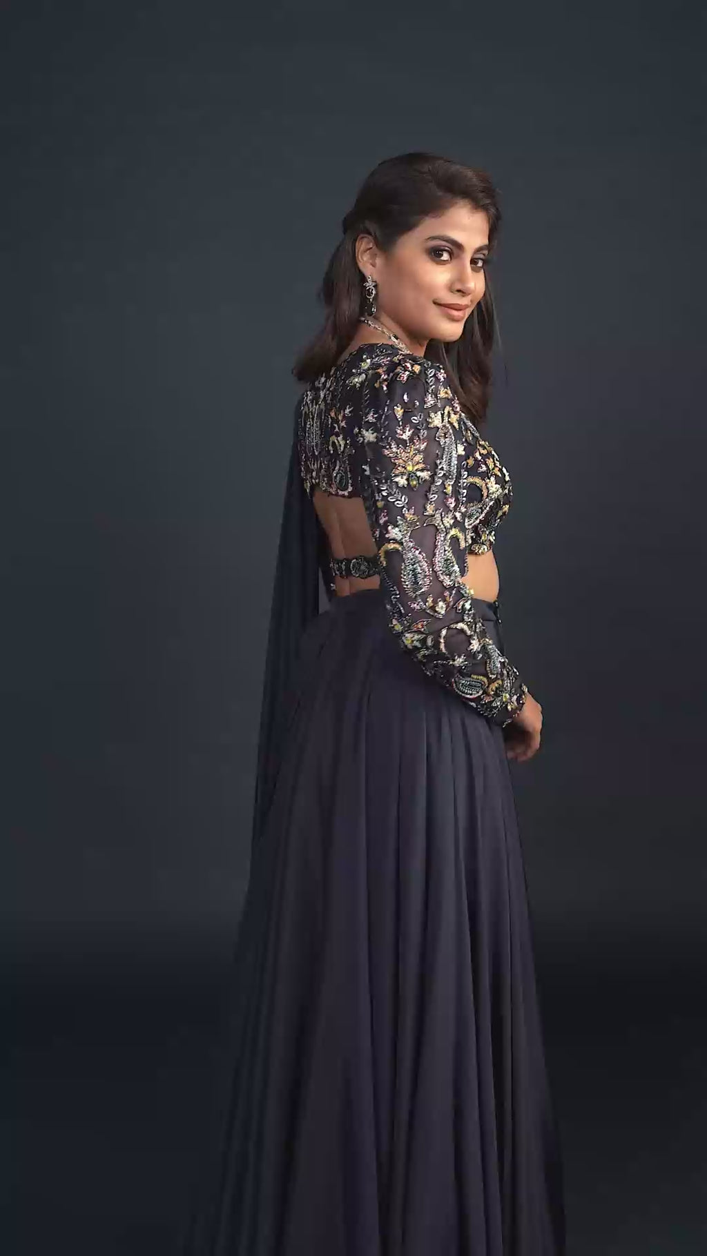 Qala Navy Blue Pre Draped Saree