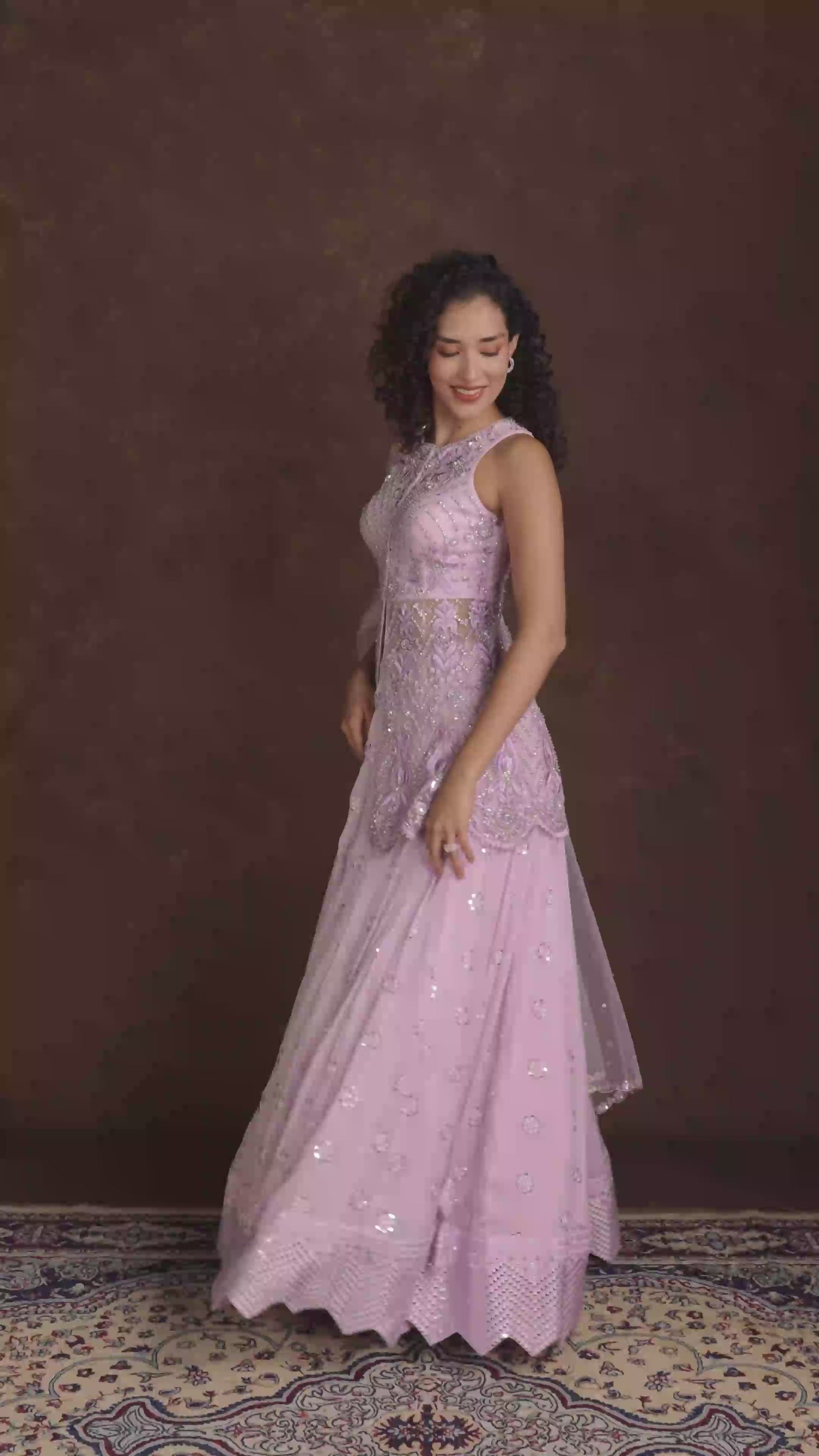 Aspen Lavender Jacket Blouse Mirror and Cut Dana Lehenga Set