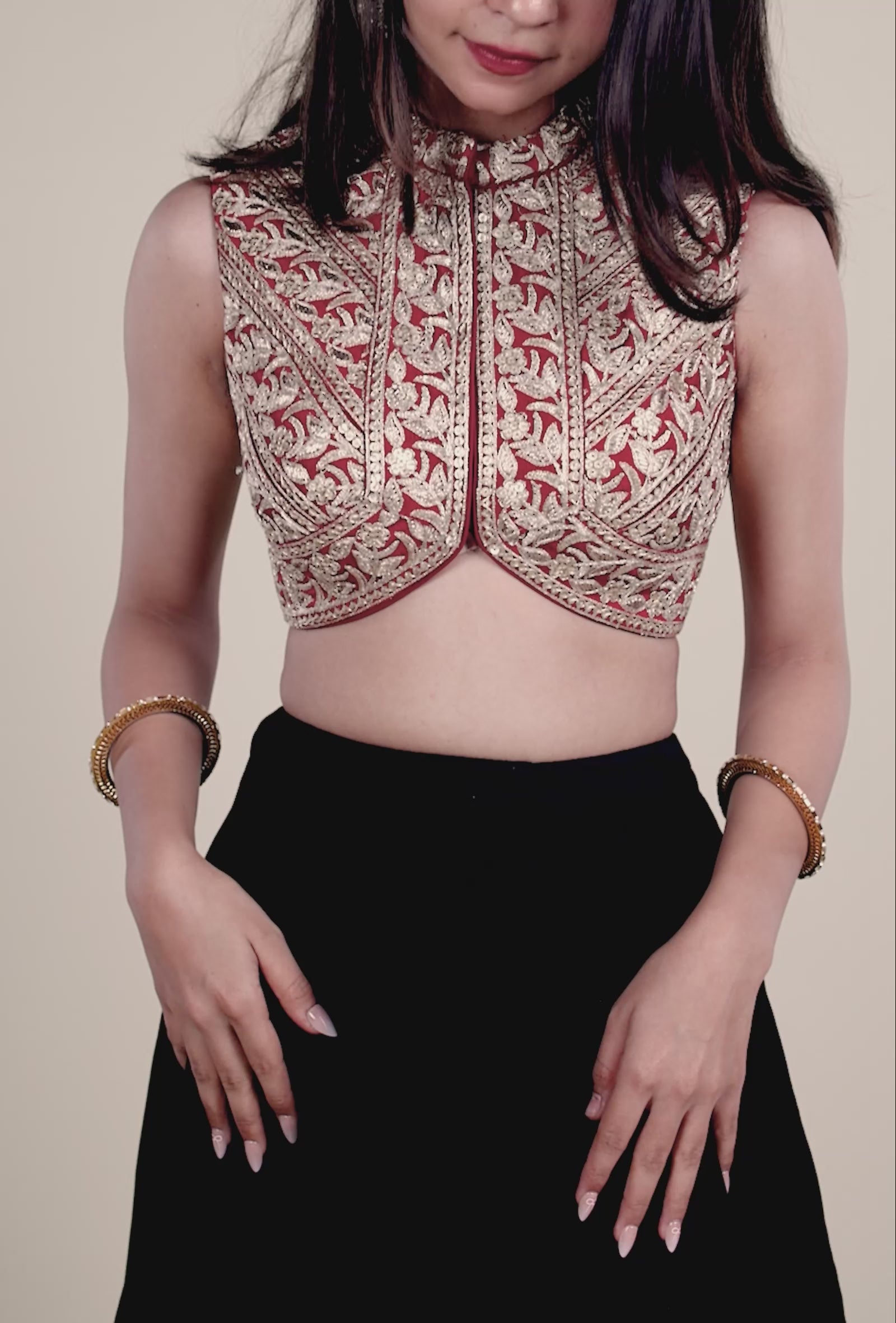 Maroon Sequence and Zardozi Hand Embroidery Blouse