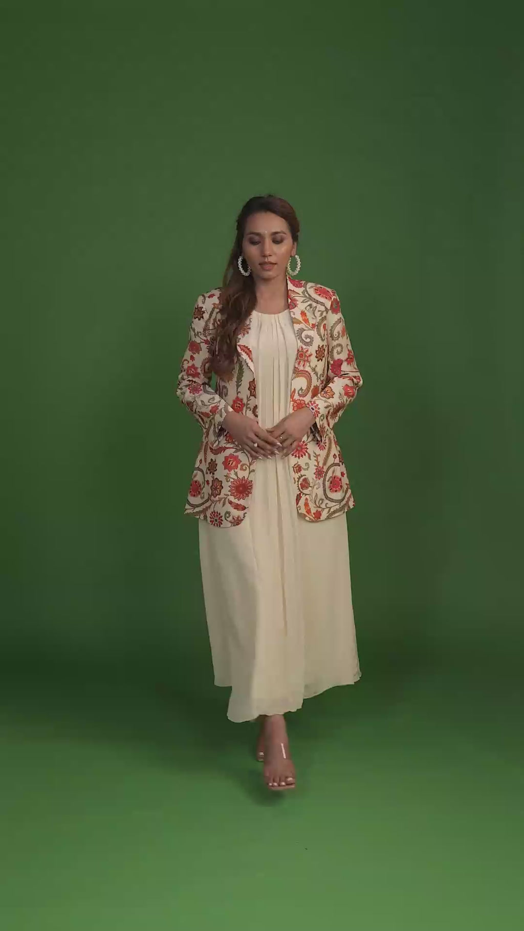 Floral Blazer Jacket & White Kurta Set
