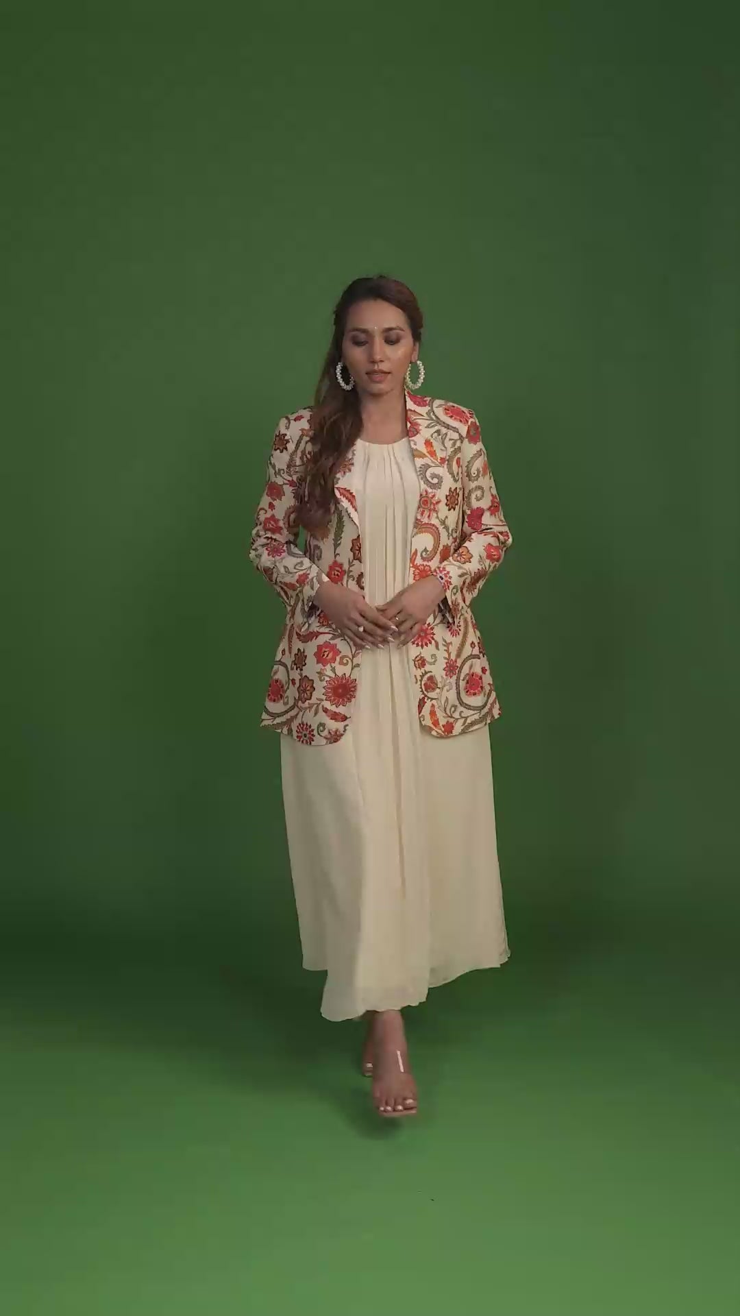 Floral Blazer Jacket & White Kurta Set