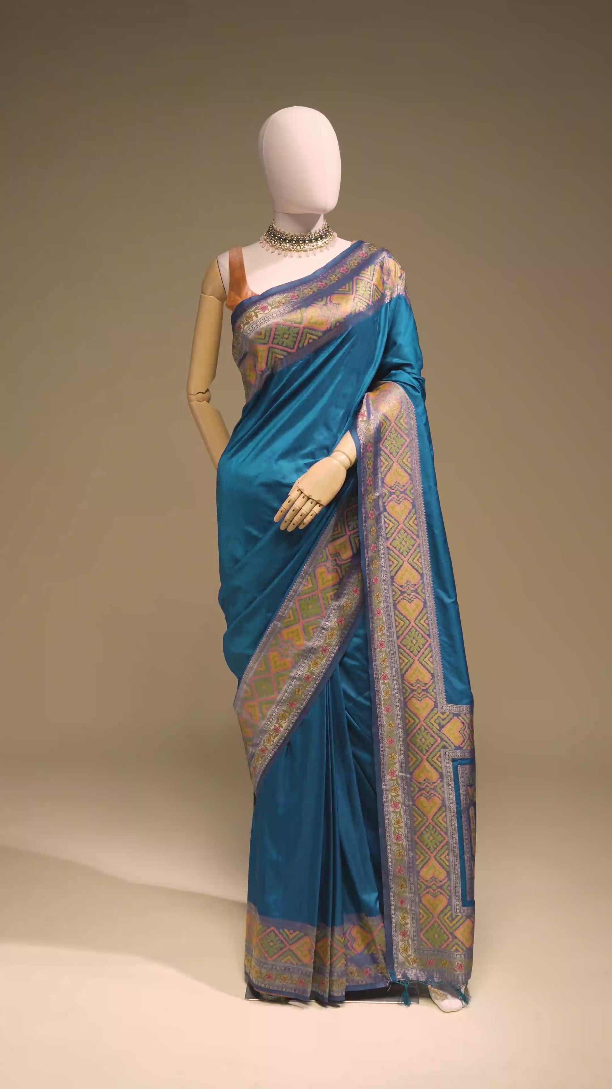 Teal Blue Katan Silk Saree With Unstitched Blouse