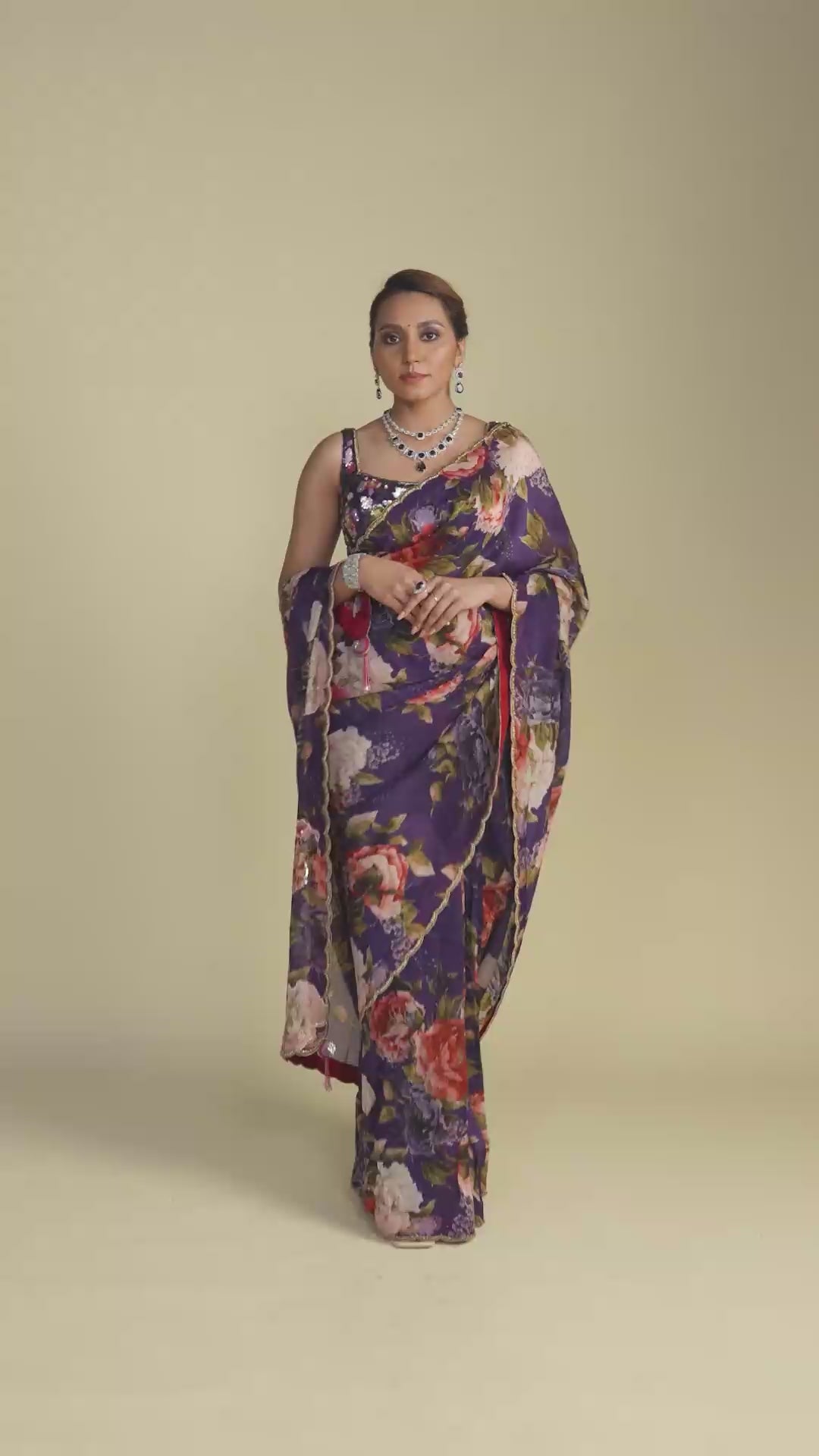 Purple Floral Print Saree