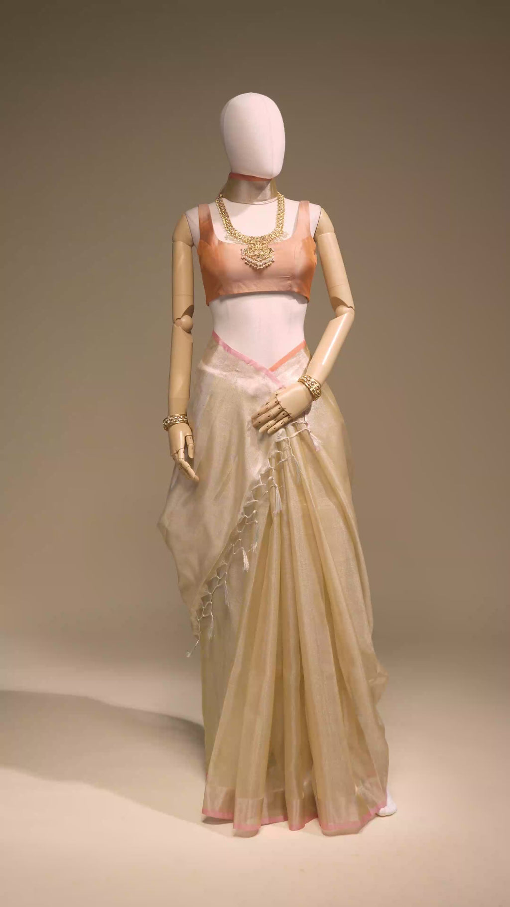 Golden Zari Khadi Tissue Saree With Unstitched Blouse
