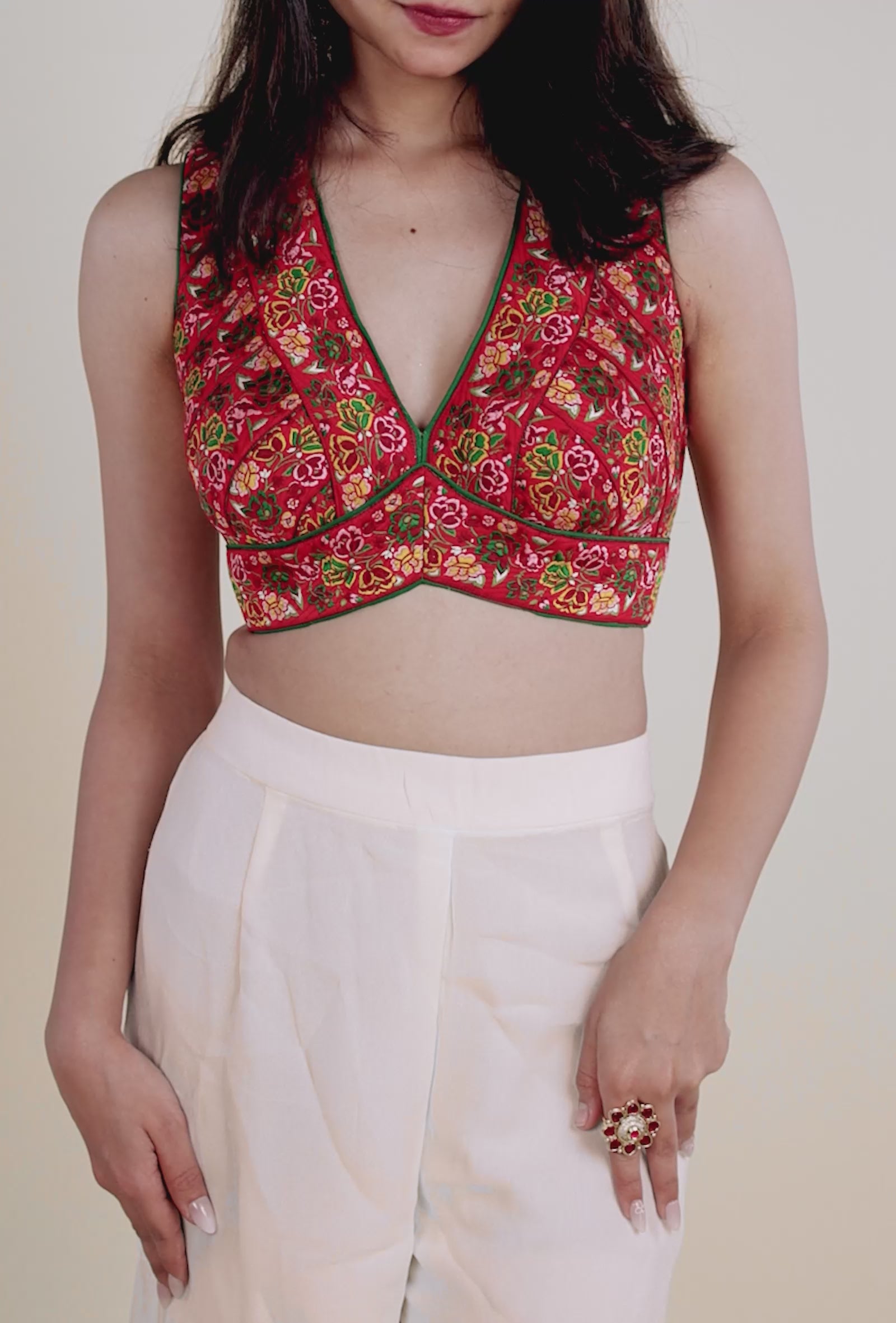 Deep Red Resham Embroidery Work Blouse