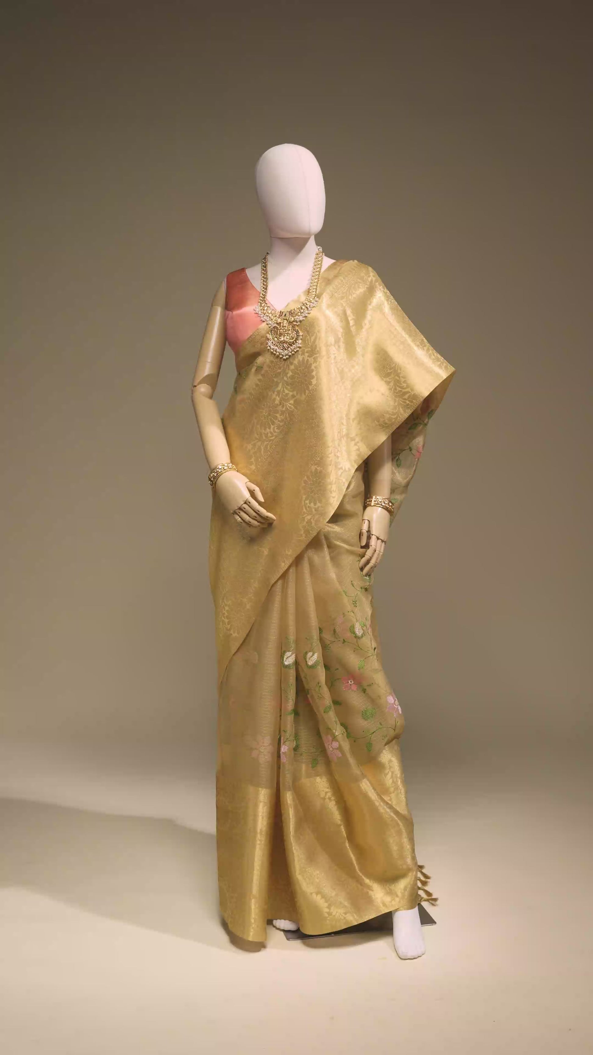 Ochre Yellow Khadi Organza Saree With Unstitched Blouse