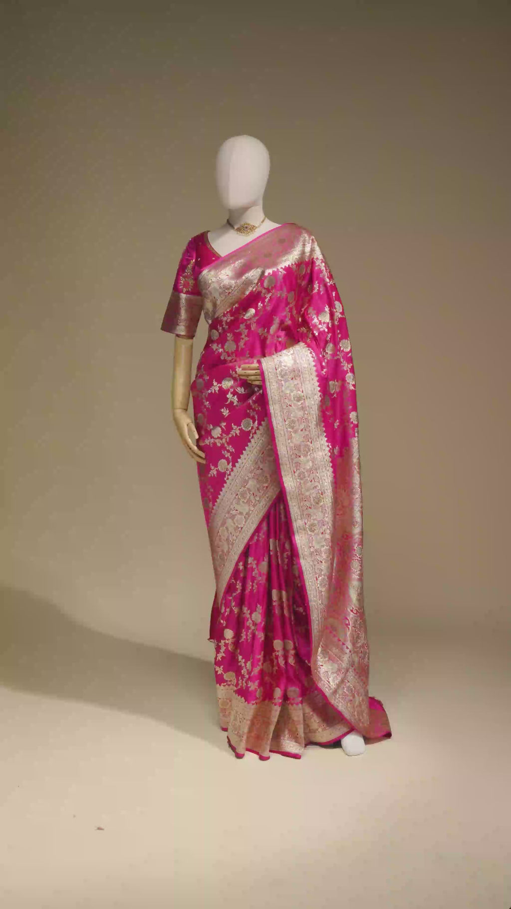 Rani Pink Katan Silk Saree with Zari Buttiwork