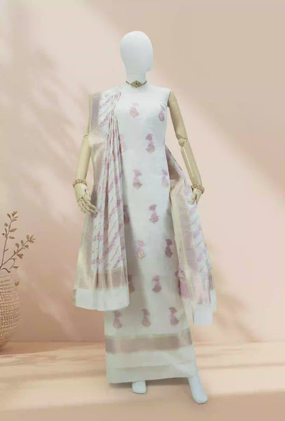 Ivory Chanderi Kurta, Dupatta & Pants Set
