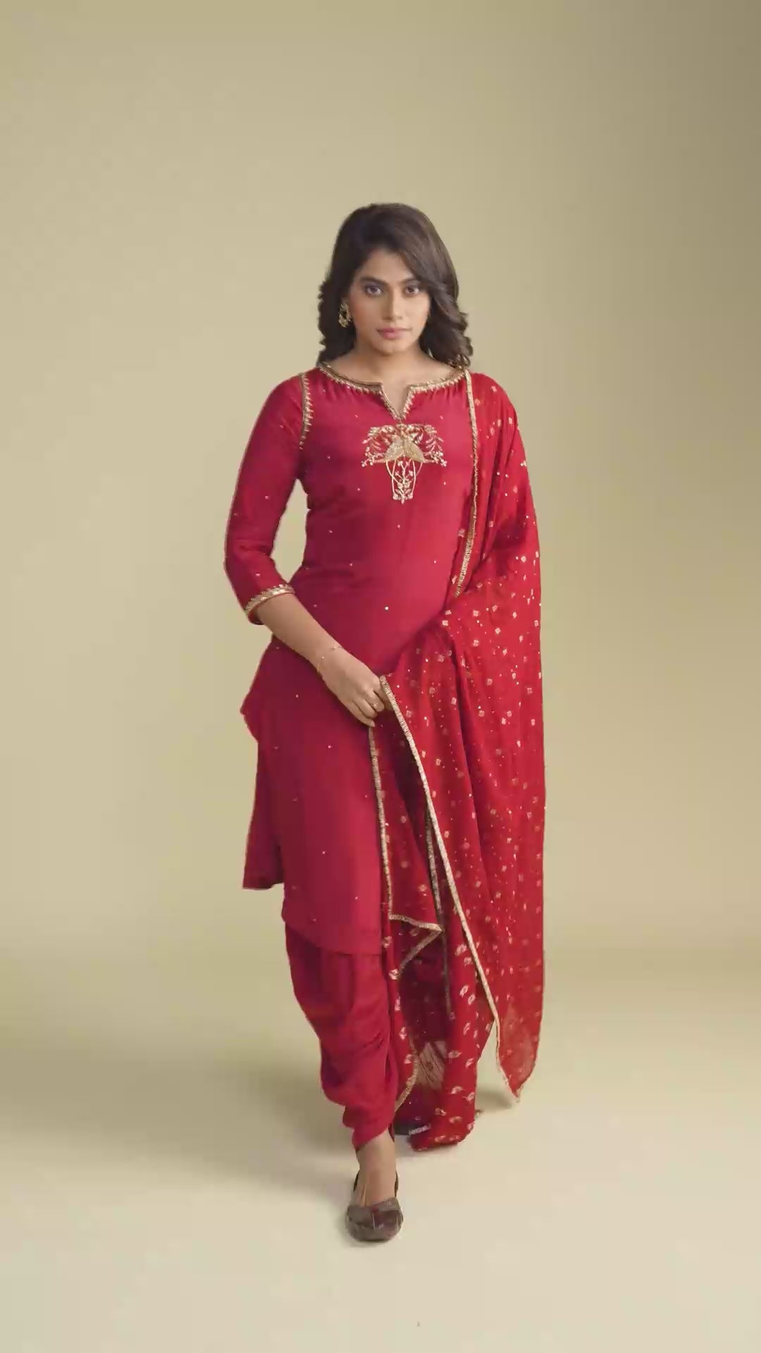 Red Kurta & Dhoti Set With Nakshi Zardozi