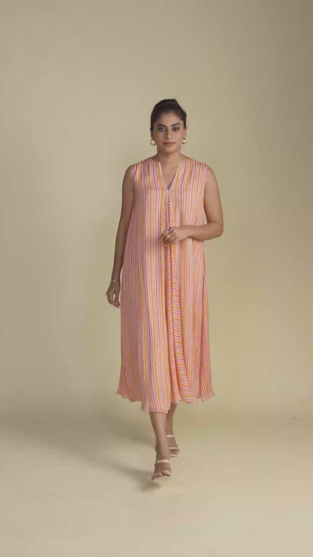 Salmon Pink Striped A-Line Dress