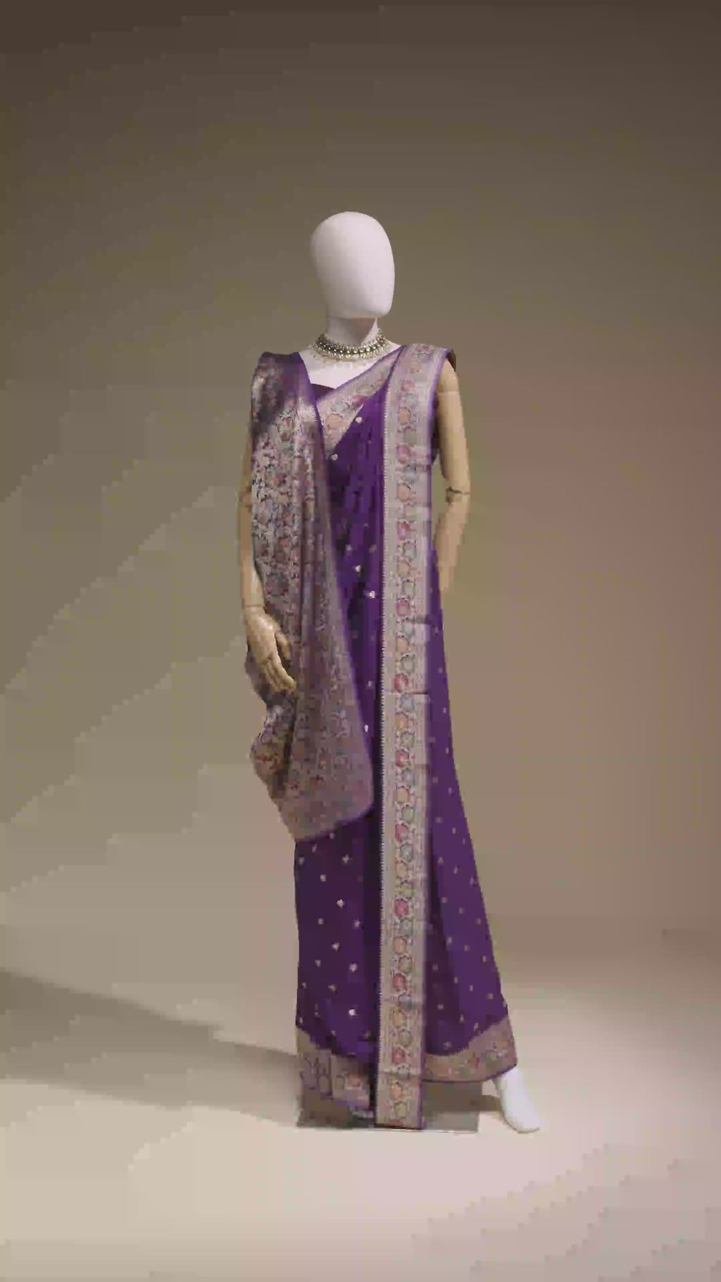 Purple Khadi Georgette Saree with Meenakari Floral Border
