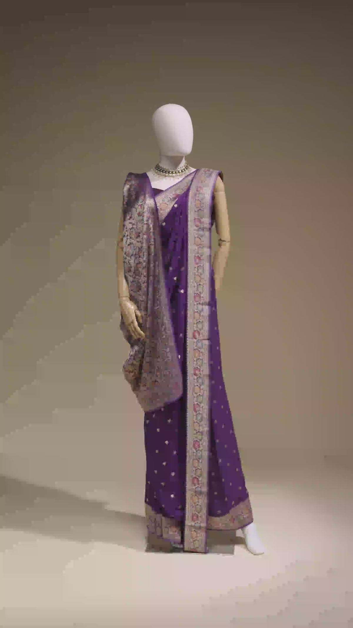 Purple Khadi Georgette Saree with Meenakari Floral Border