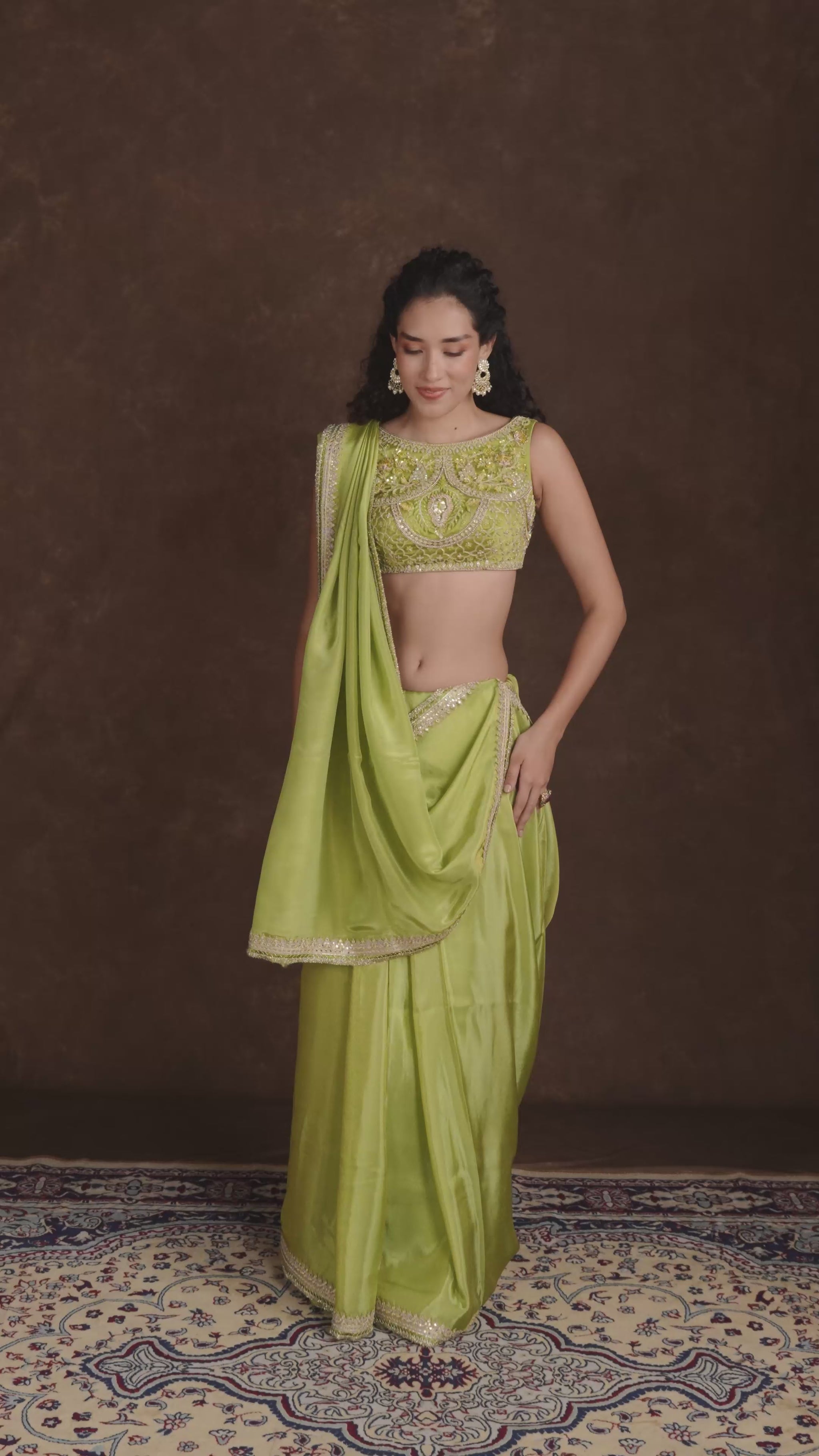 tjs08 Green Designer Blouses Video