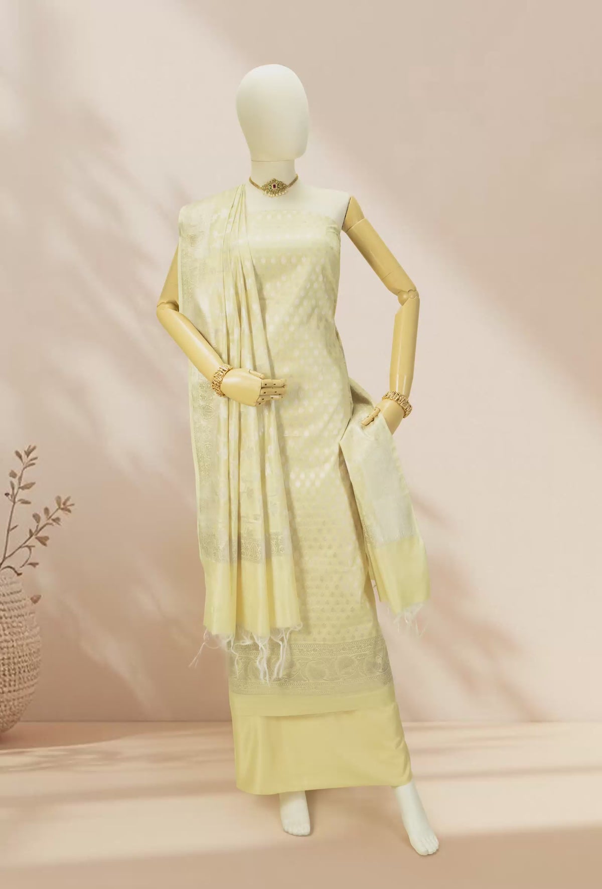 Lemon Radiance Chanderi Banarasi Suit Piece