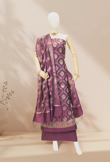 Deep Wine Banarasi Silk Designer Suit Piece
