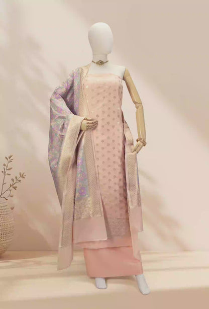 Peach Chanderi Silk Kurta Dupatta And Pants Set