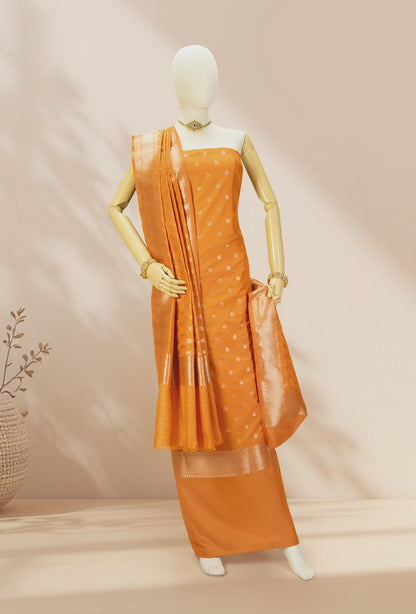 Saffron Yellow Banarasi Silk 3-Piece Suit – Kurta, Pure Silk Pant & Dupatta