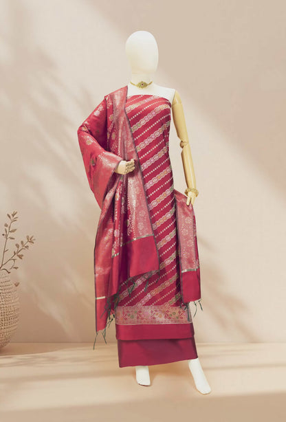 Red Royal Banarasi Silk 3-Piece Suit – Kurta, Pure Silk Pant & Dupatta