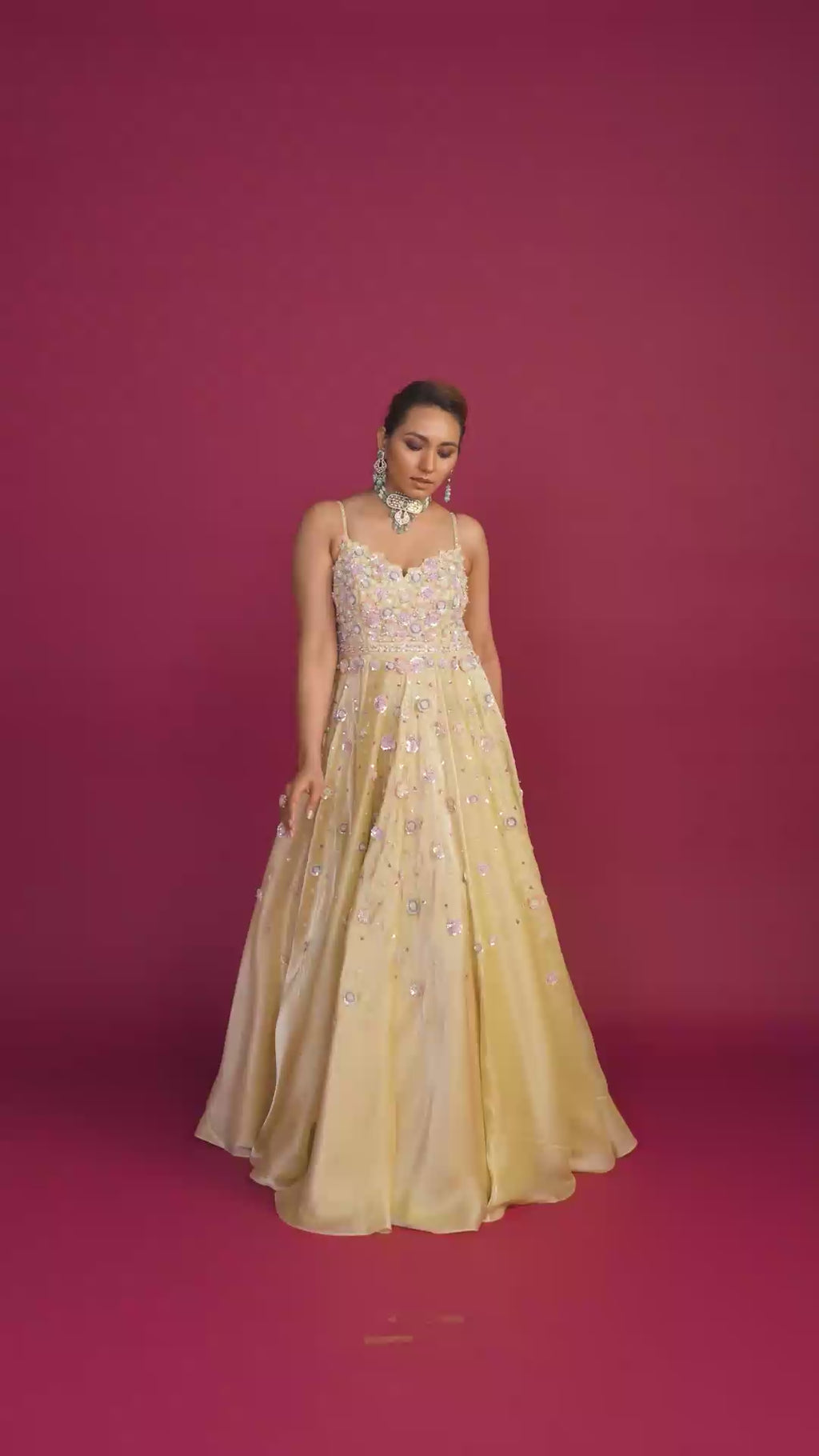 Belle Pastel Yellow with Embroidered Flowers Gown