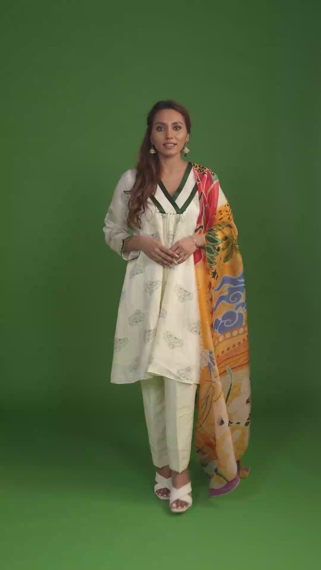 White Floral & Animal Print Kurta Set