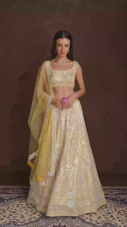 Asmira Bright Yellow Sequins and Stonework Lehenga Set