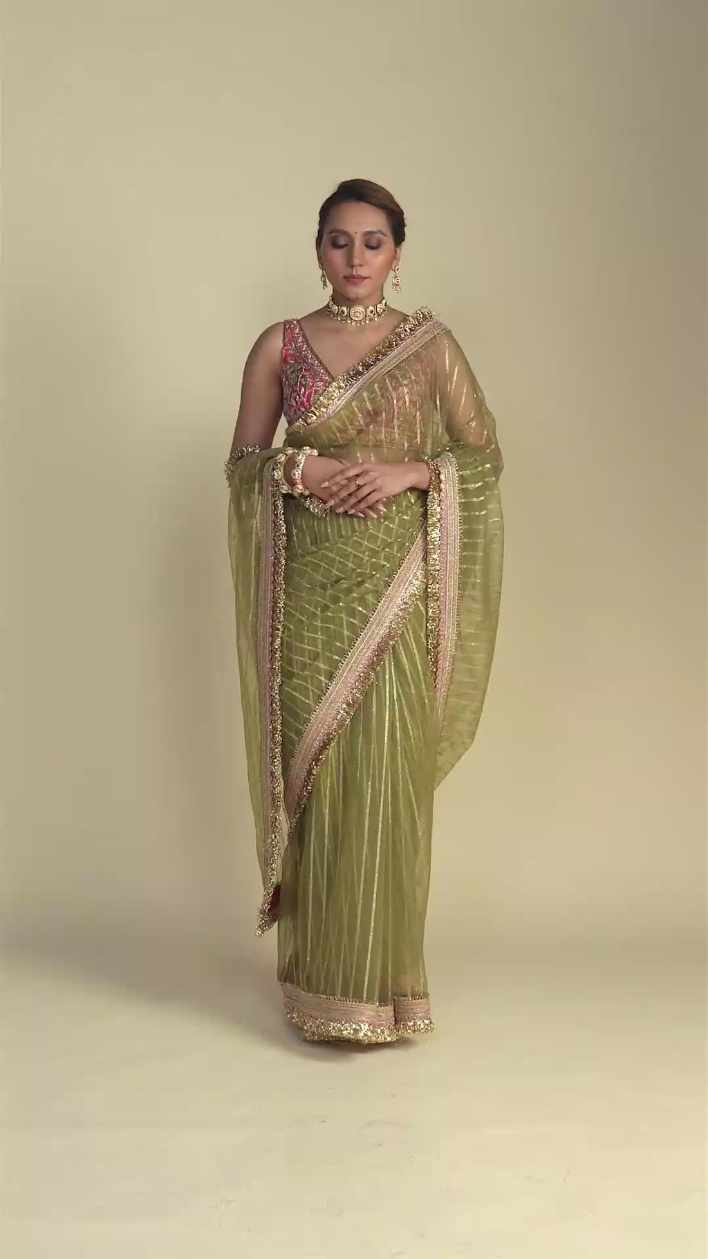 Noor Sheer Green Saree with Zardozi Embroidered Blouse