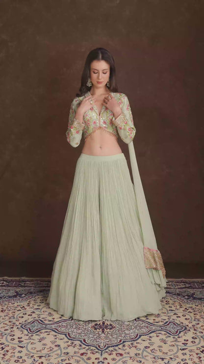 Elira Light Sea Green Jacket Lehenga Set