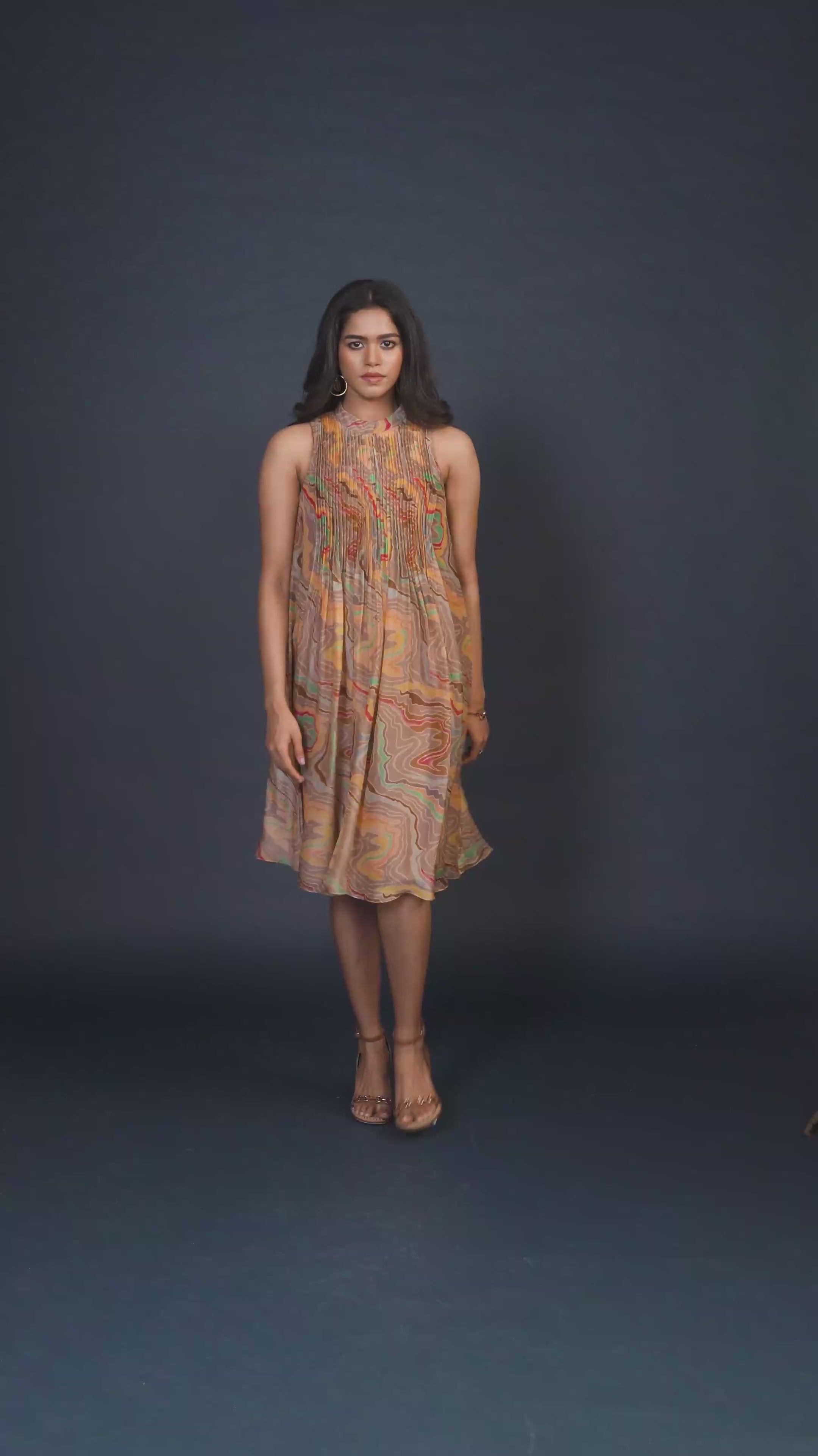 Multicolor A-Line Geometric Print Dress