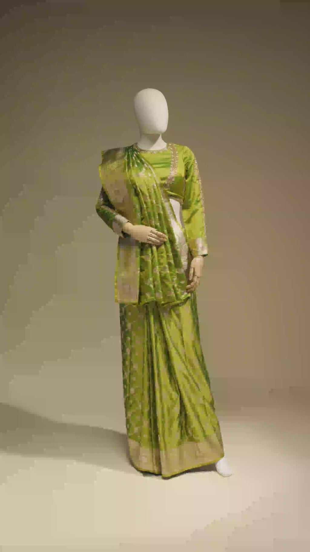 Parrot Green Mashru Silk Saree with Jaalwork in Zari
