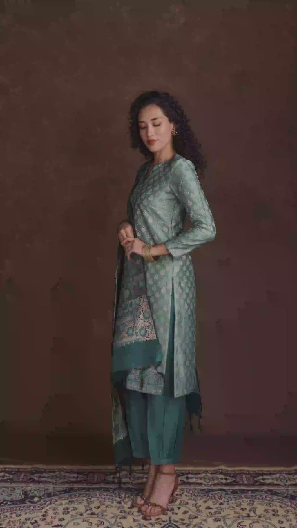 Light Sea Green Zari Motif Kurta Set