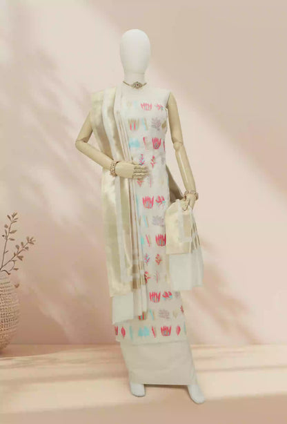 Ivory & Pink Chanderi Kurta, Dupatta & Pants Set