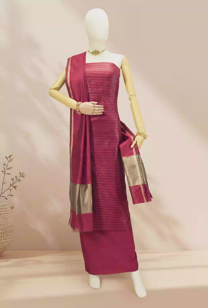 Red & Antique Gold Silk Kurta Set With Dupatta & Pants