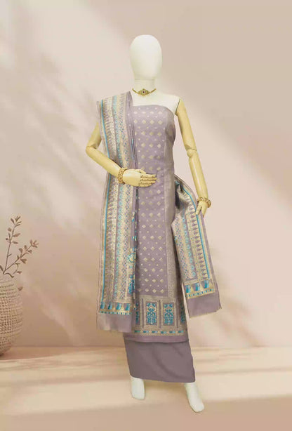 Lilac Chanderi Kurta Set With Cotton Silk Pants & Dupatta