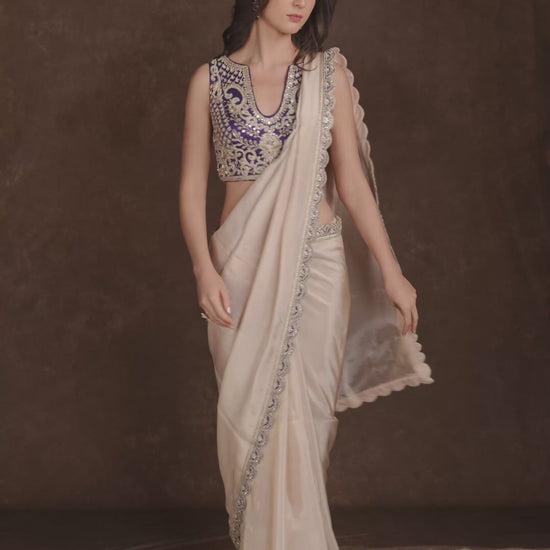 tjs07 Beige Designer Blouse Video