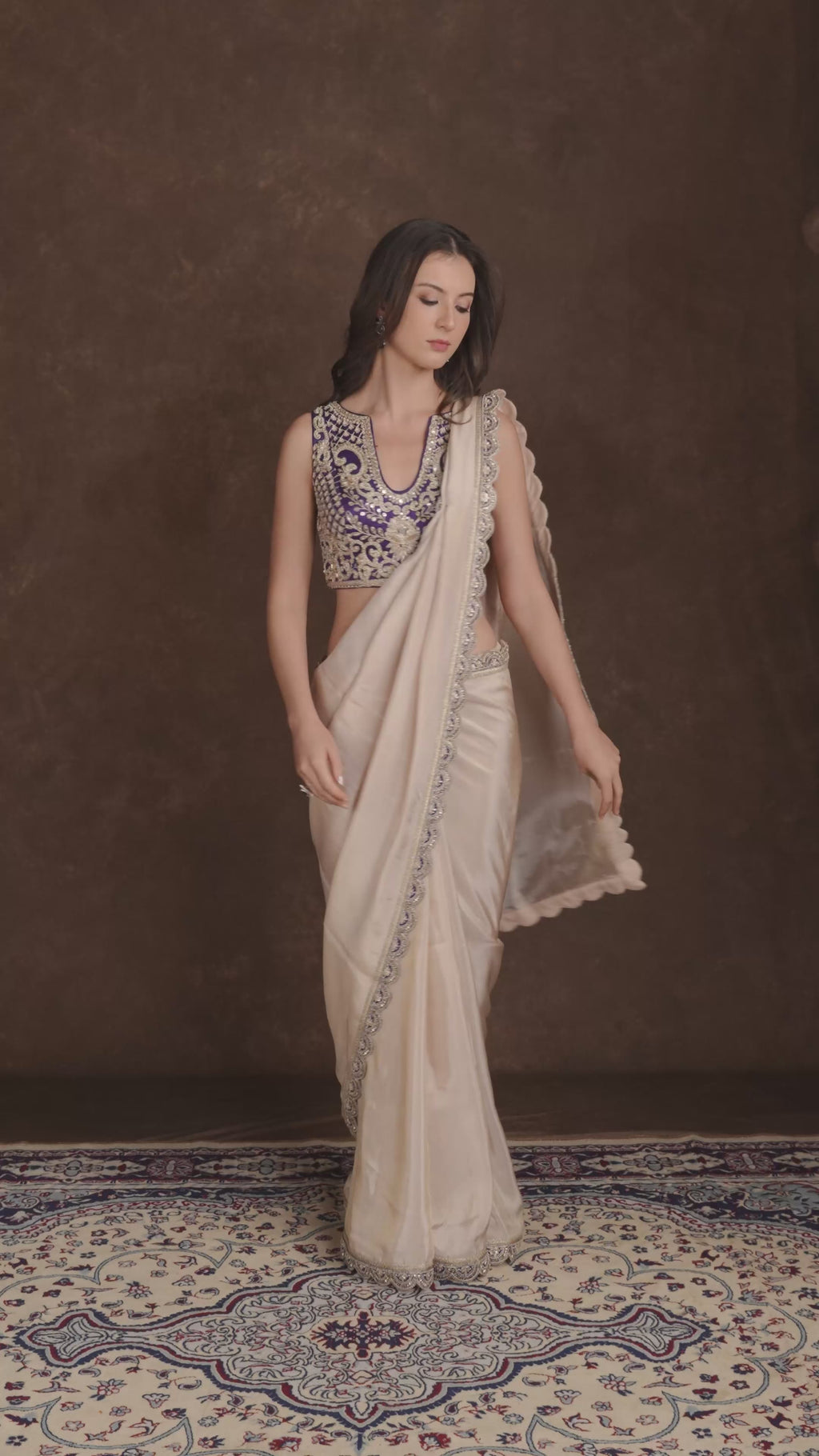 tjs07 Beige Designer Blouse Video