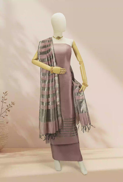 Salmon Pink Silk Kurta Set With Dupatta & Pants