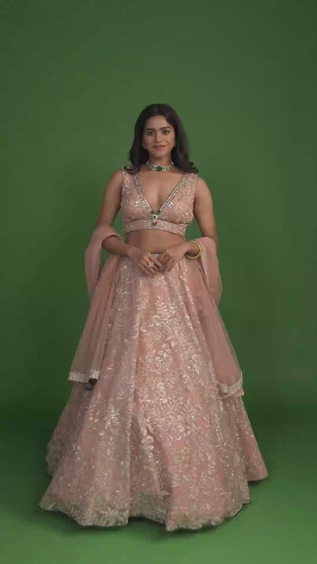 Camille Peach Embellished Cut Dana Organza Lehenga Set