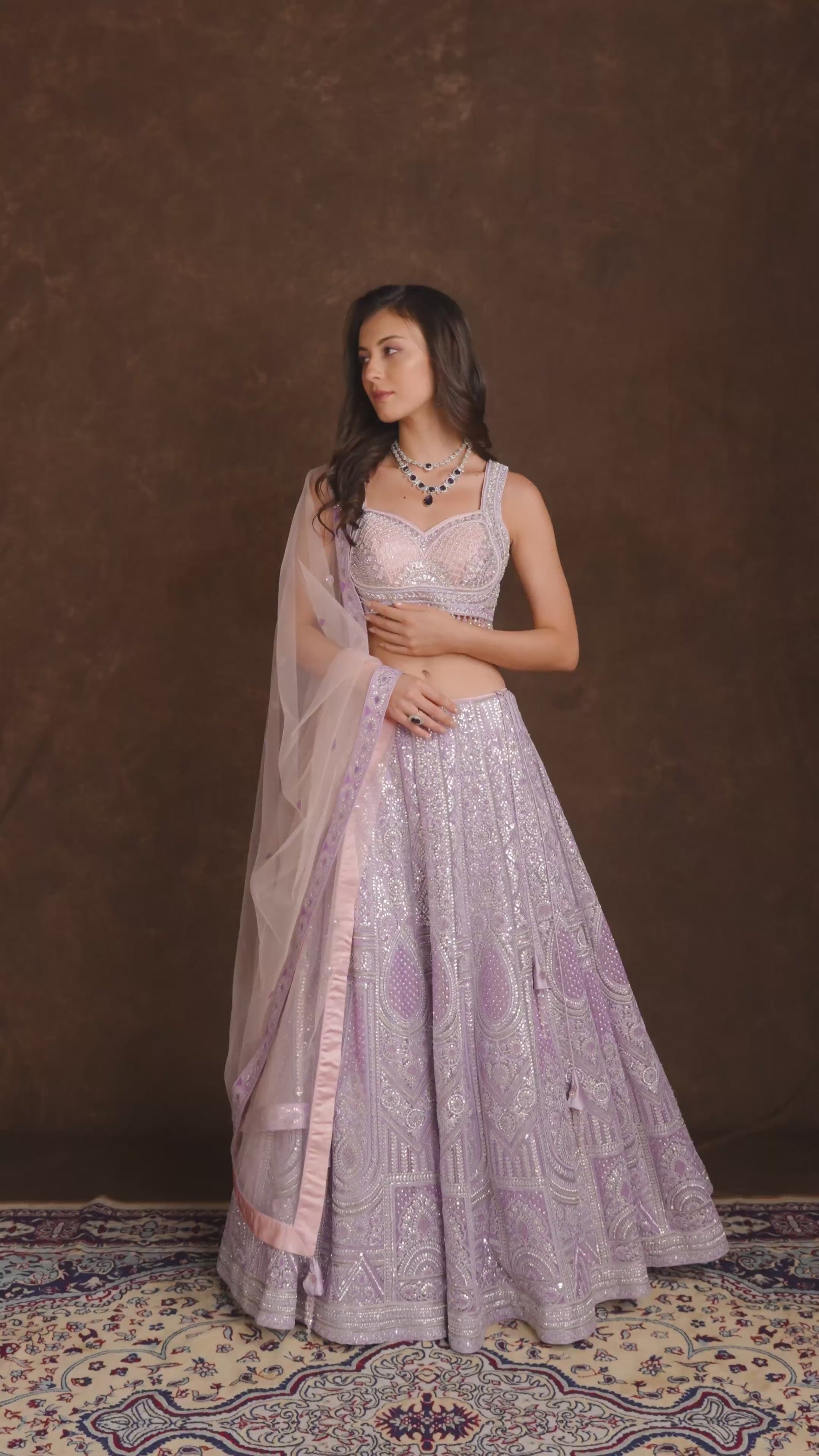Delilah Lavender Lehenga Set with Embellished Crystal and Stonework